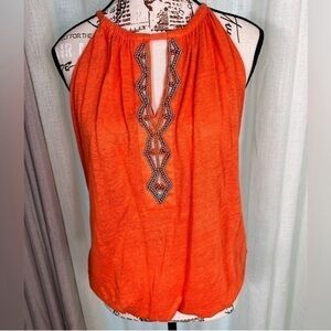 NWT INC International concepts Bubble Hem 100% Linen Jeweled Keyhole Top Sz MED